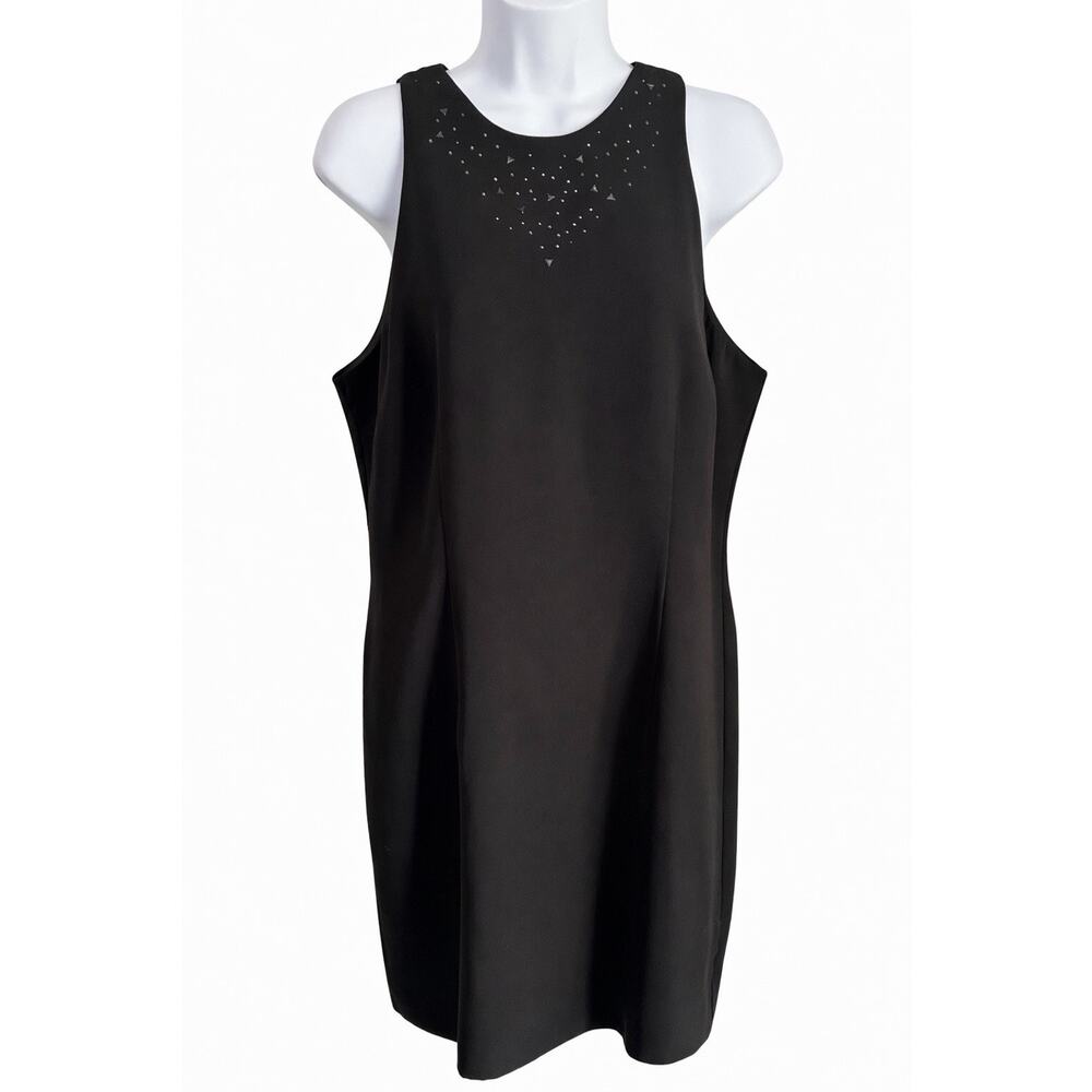 Vintage Dawn Joy Black Sleeveless Shift Dress Size 13/14 Rhinestone Stud Lined